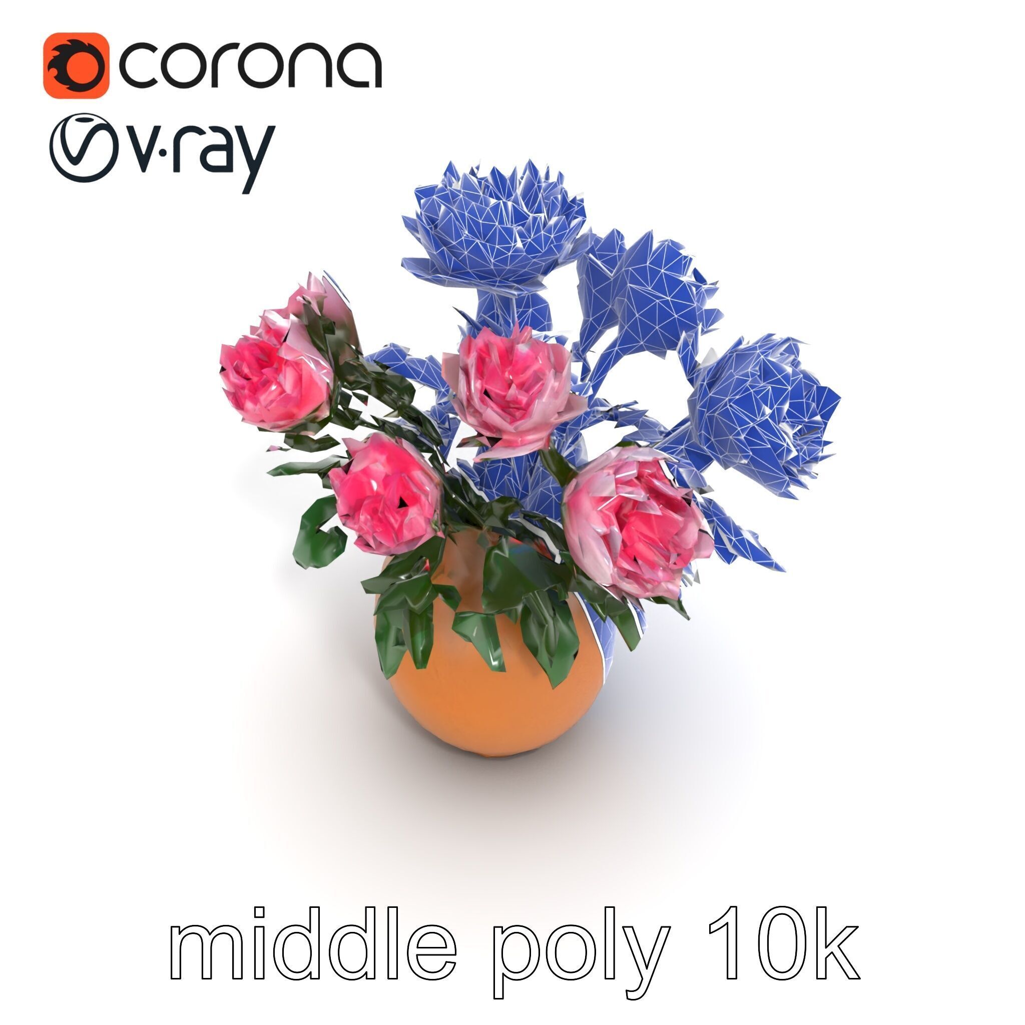 Pink Peonies in Rustic Vase model pack Low-poly 3D model_22