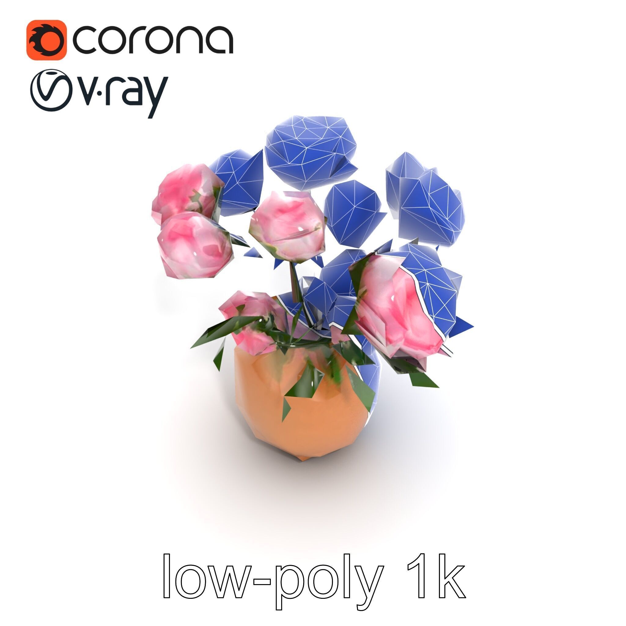 Pink Peonies in Rustic Vase model pack Low-poly 3D model_28