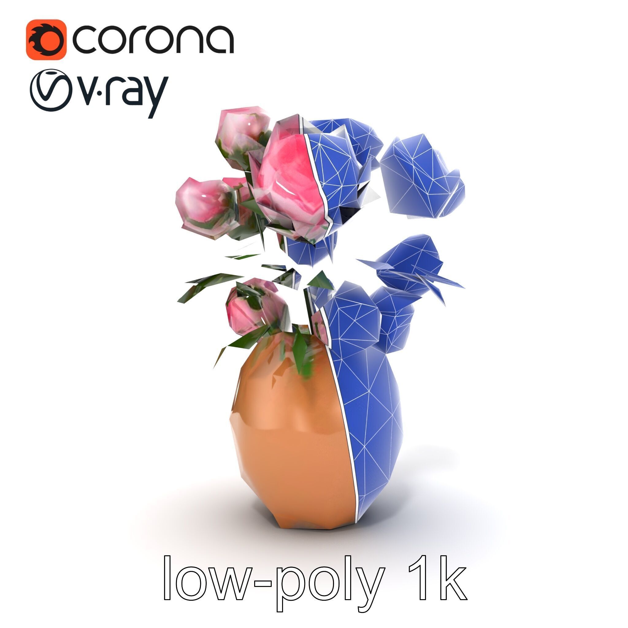 Pink Peonies in Rustic Vase model pack Low-poly 3D model_24