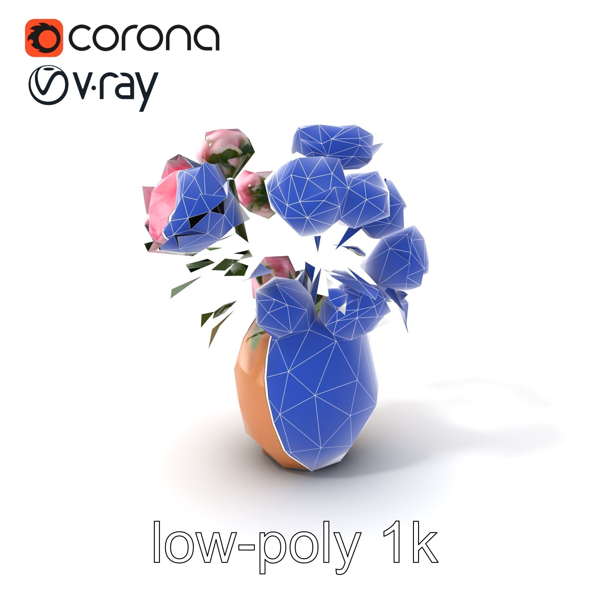 Pink Peonies in Rustic Vase model pack Low-poly 3D model_7