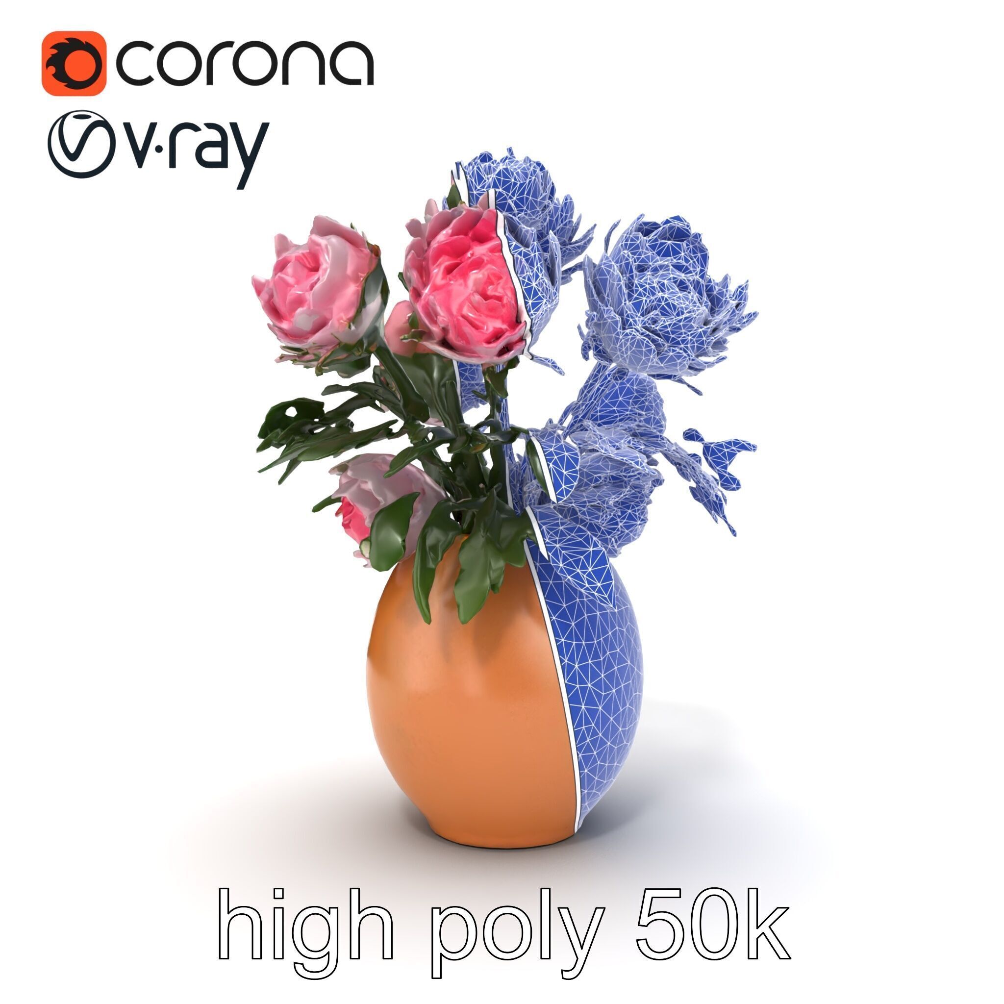 Pink Peonies in Rustic Vase model pack Low-poly 3D model_30