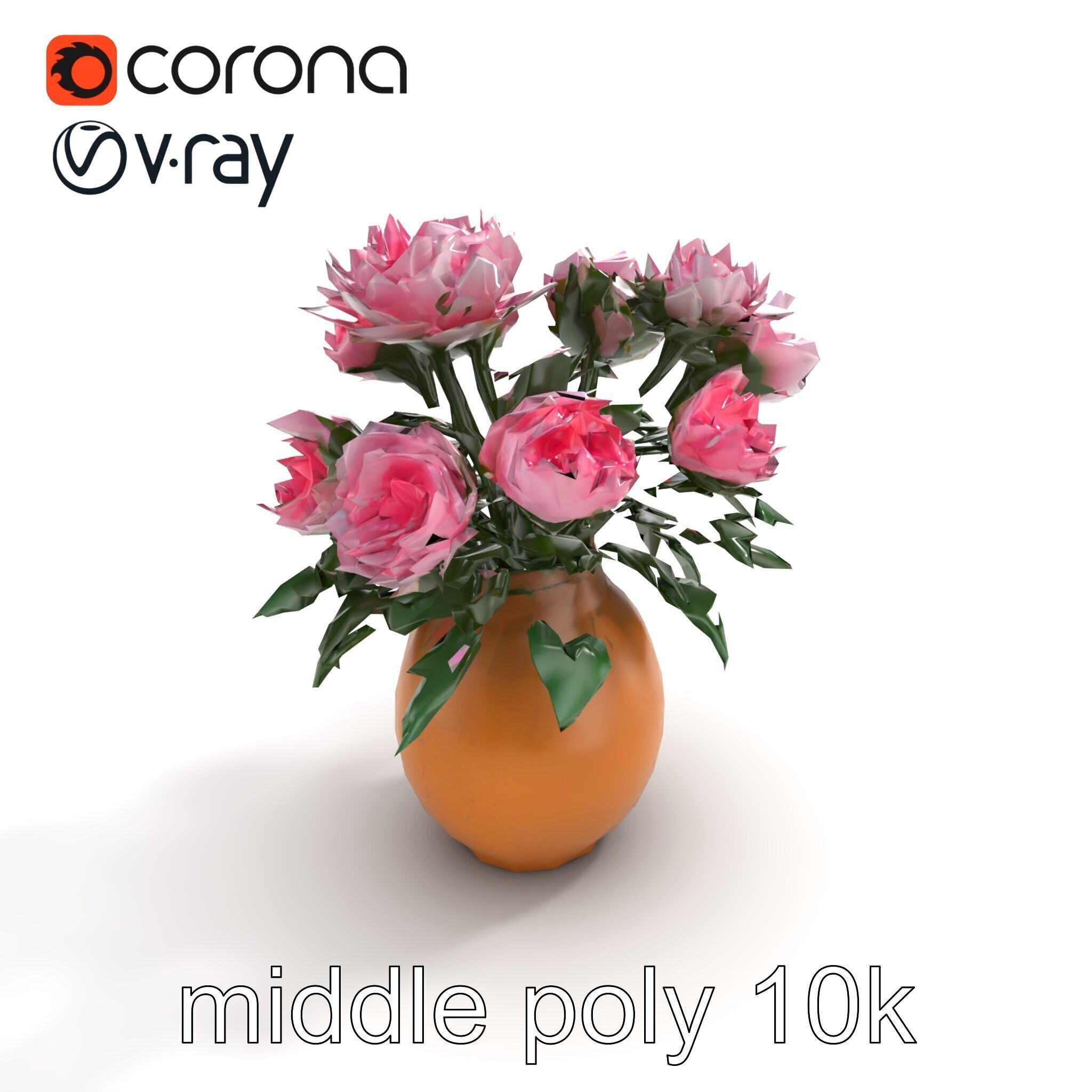 Pink Peonies in Rustic Vase model pack Low-poly 3D model_8