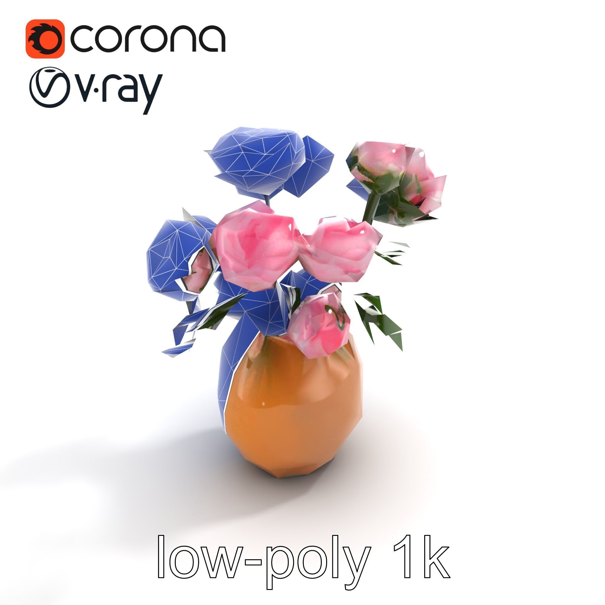 Pink Peonies in Rustic Vase model pack Low-poly 3D model_20