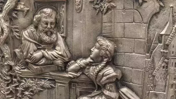 Embossing William Shakespeare and pretty Lady Low-poly 3D model