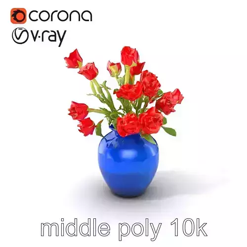 Elegant Blue Vase with Red Roses Bouquet Model Pack