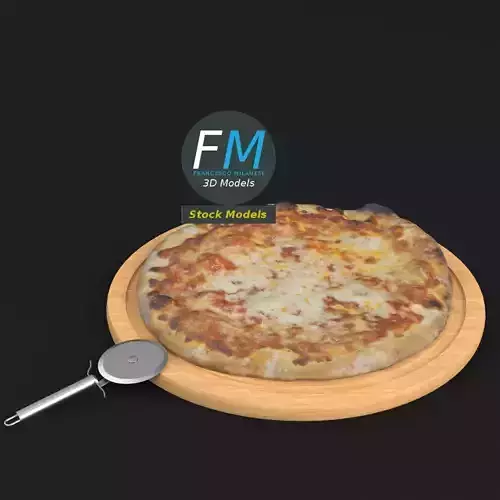 Pizza and cutter on a board