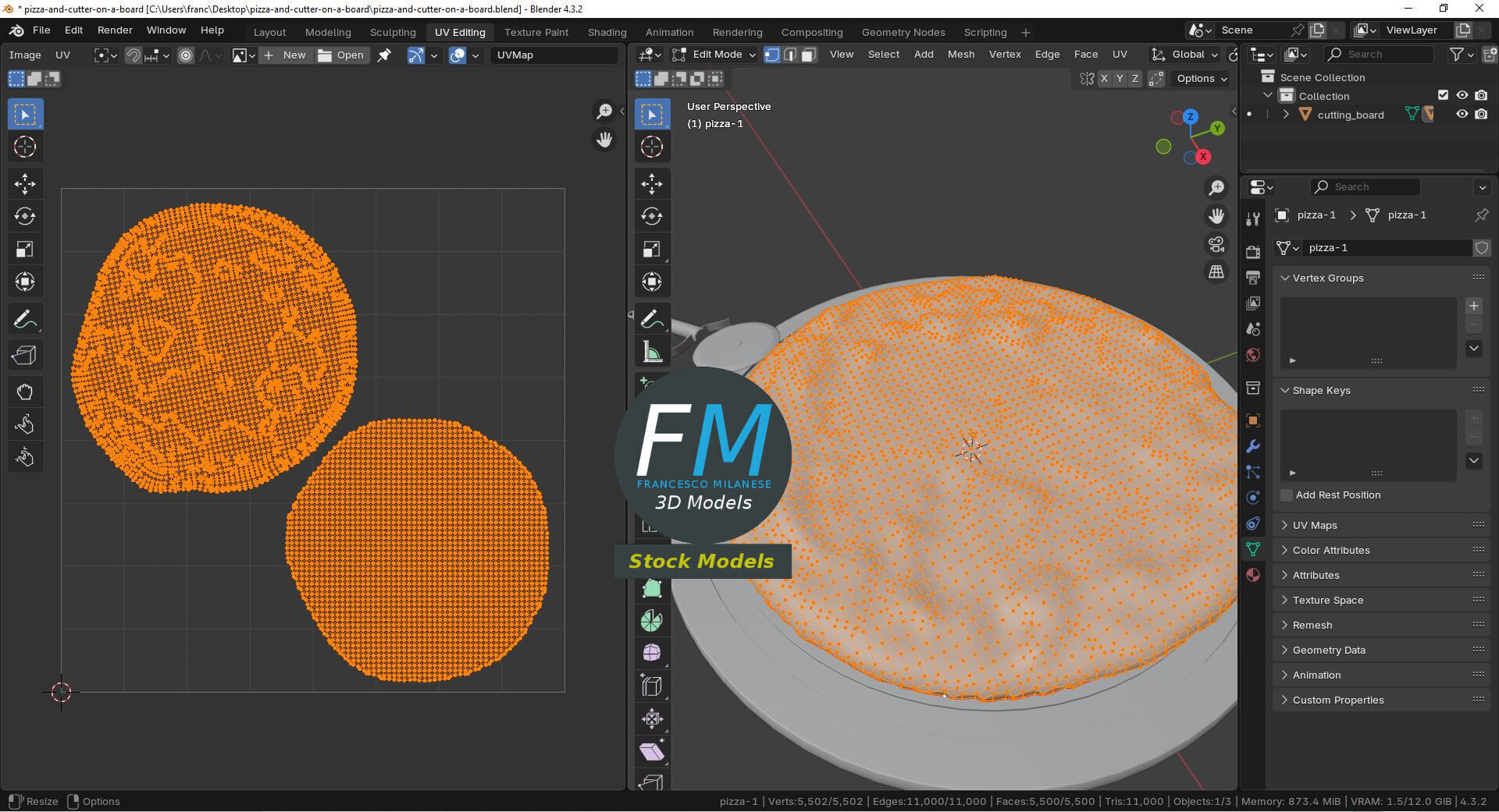 Pizza and cutter on a board 3D model_10