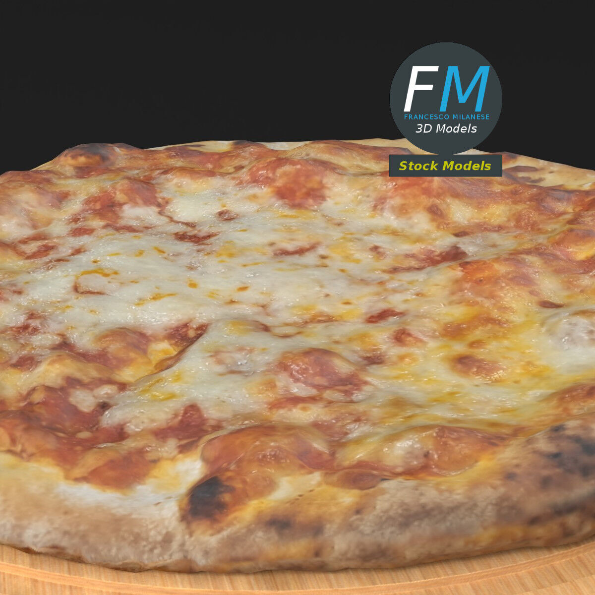 Pizza and cutter on a board 3D model_5