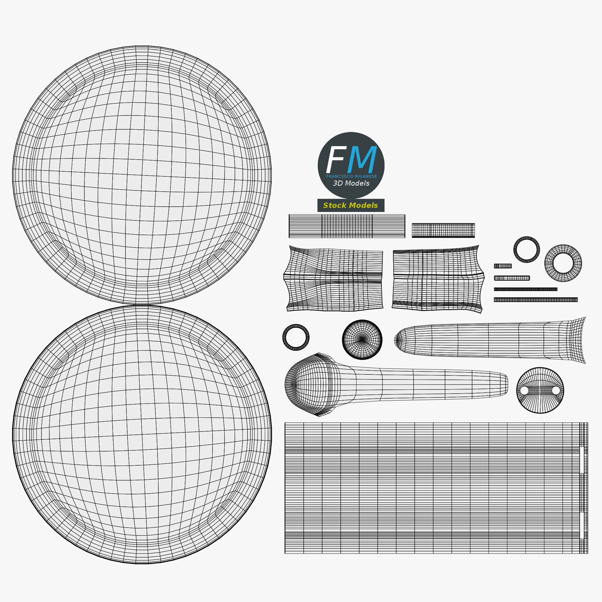 Pizza and cutter on a board 3D model_13