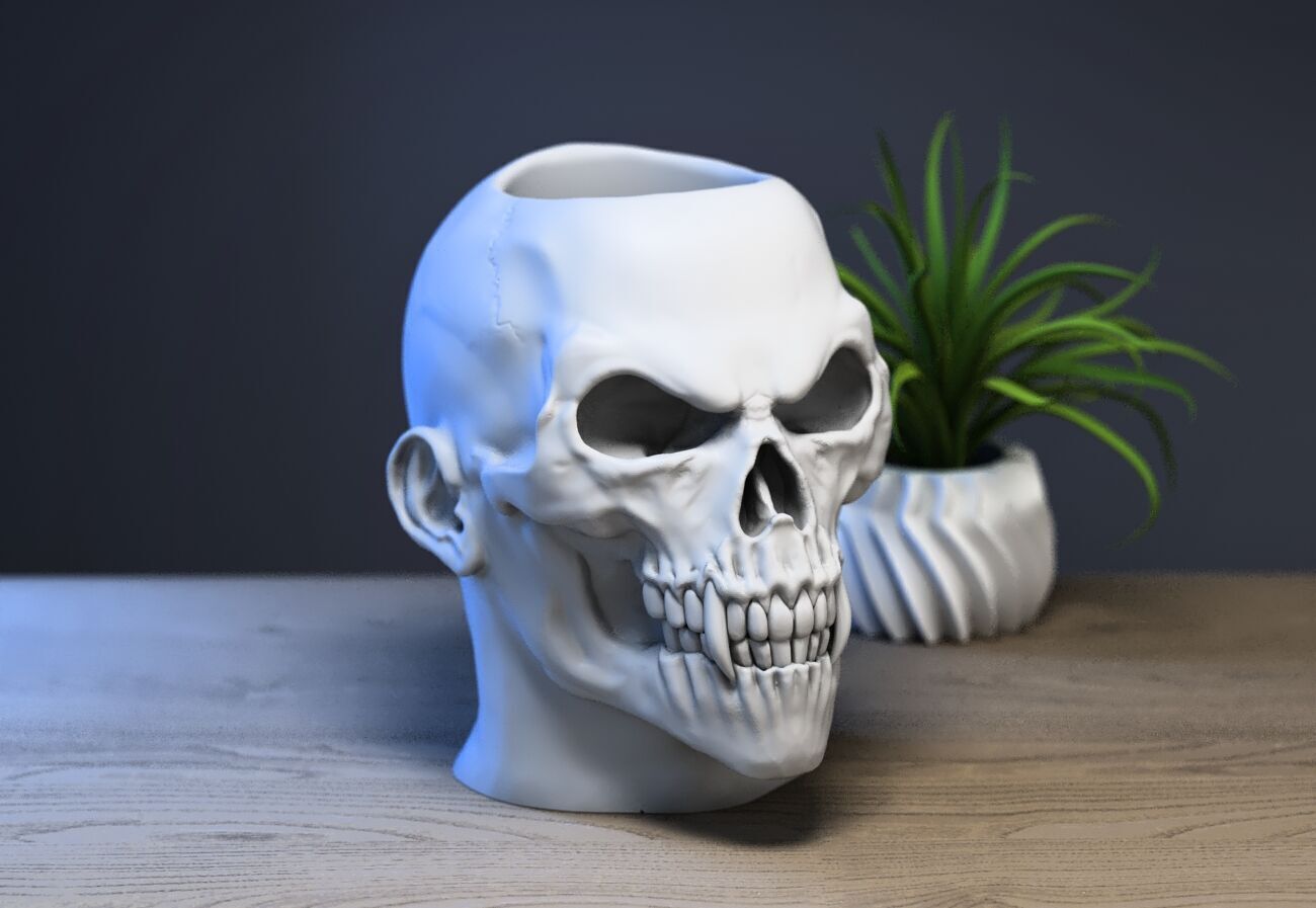 Skull pen holder Cyborg pen holder 3D print model_1