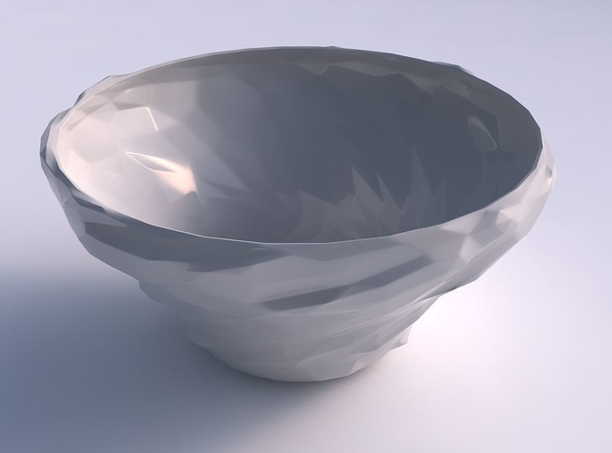 Bowl wide and twisted with low-polygon bulges