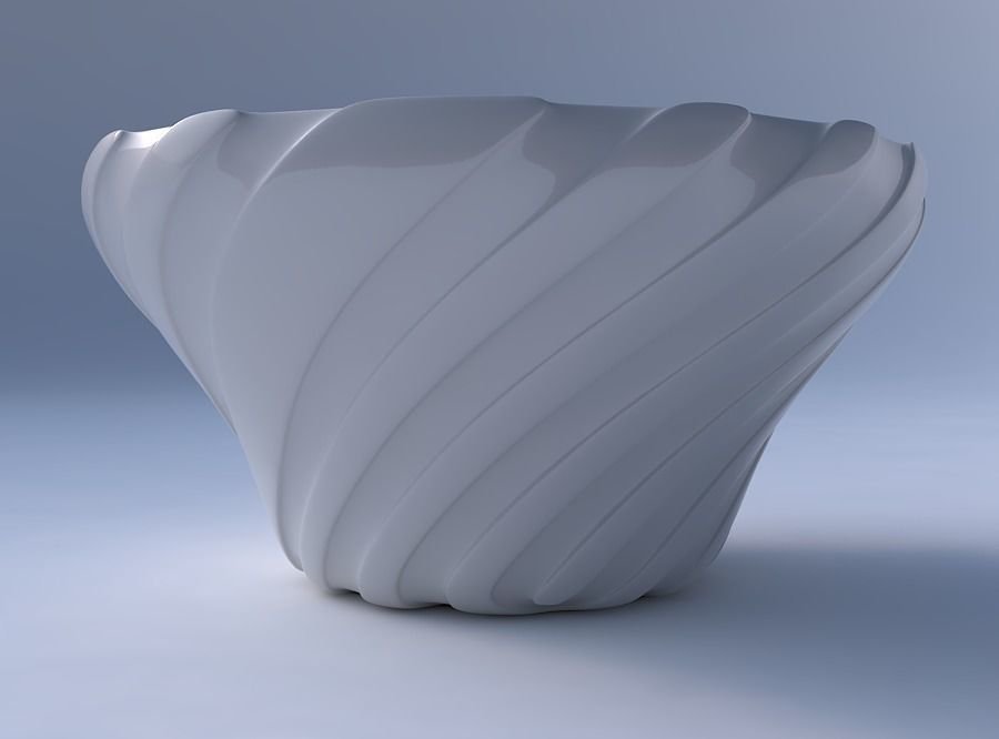 Bowl wide and twisted with smooth vertical ribbons 3D print model_4
