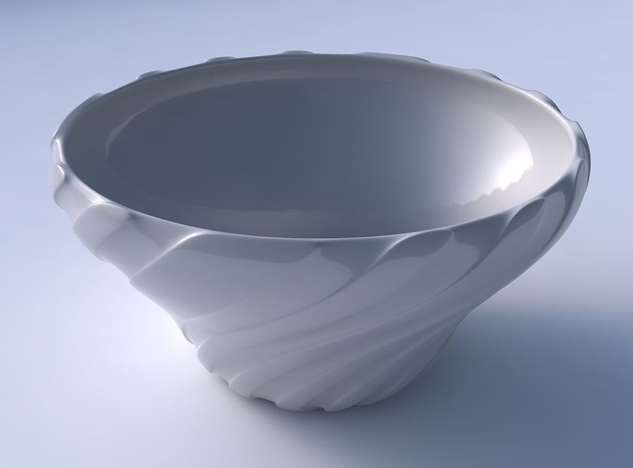 Bowl wide and twisted with smooth vertical ribbons 3D print model_3