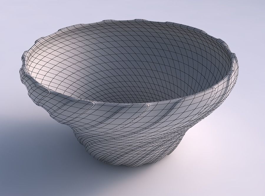 Bowl wide and twisted with smooth vertical ribbons 3D print model_5