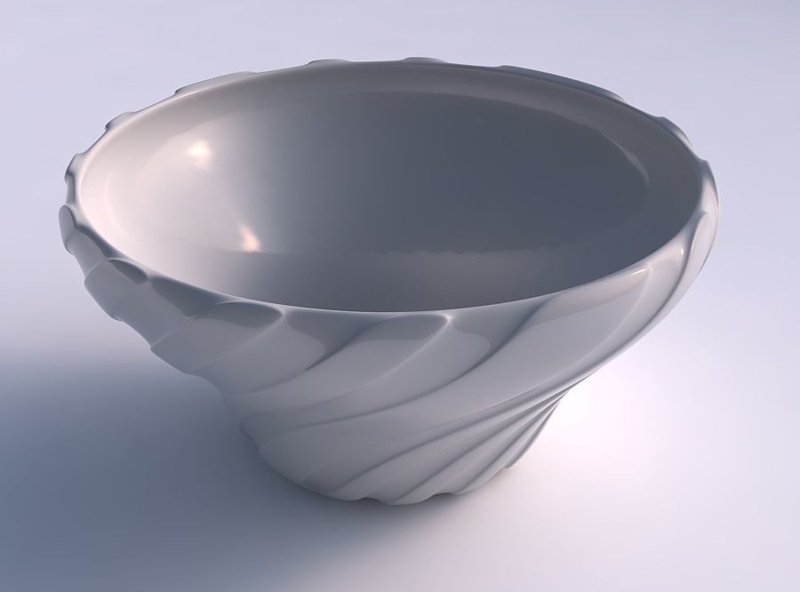 Bowl wide and twisted with smooth vertical ribbons 3D print model_0