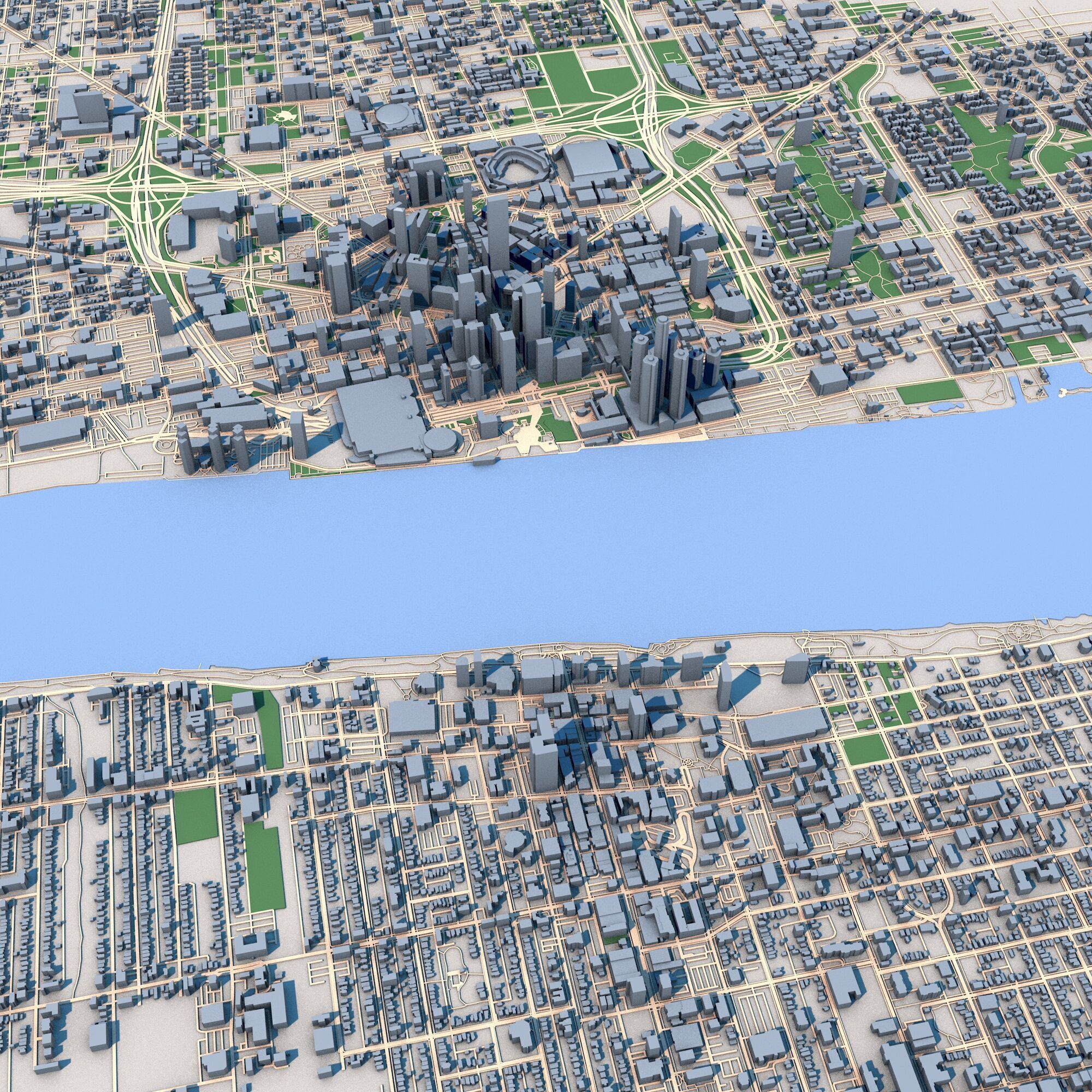 Detroit City Michigan USA 3D model_6
