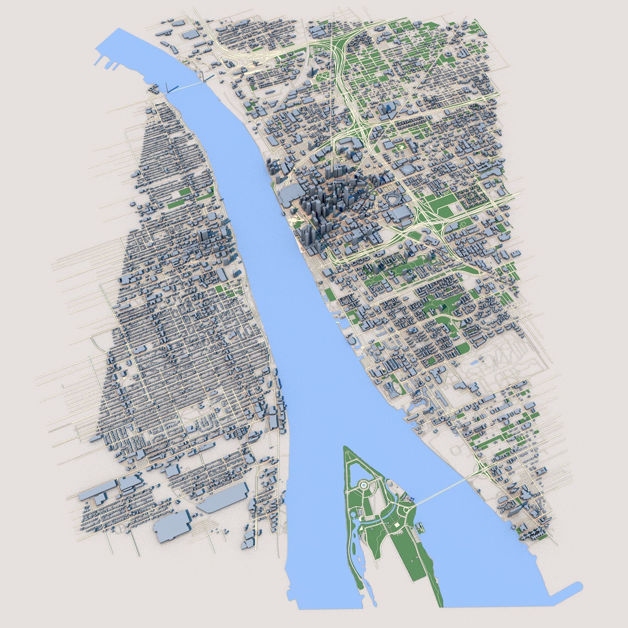 Detroit City Michigan USA 3D model_1