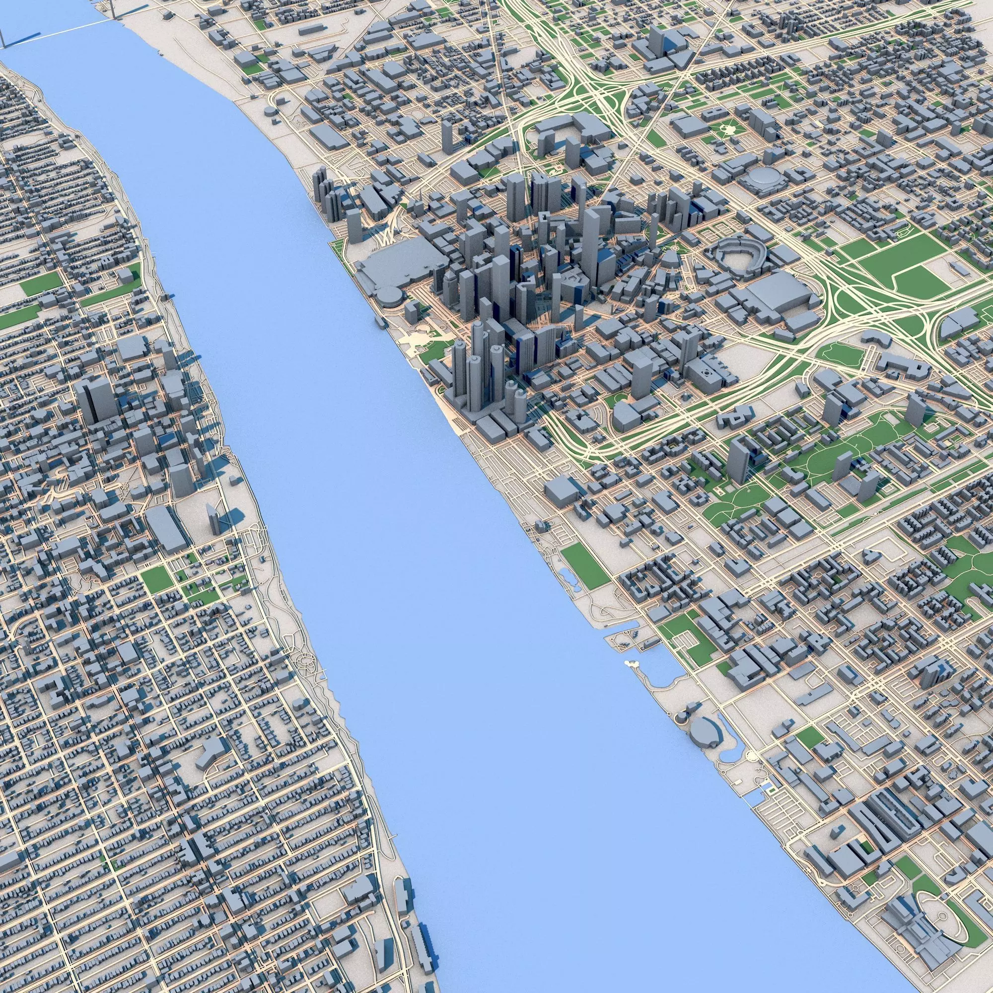 Detroit City Michigan USA 3D model_0