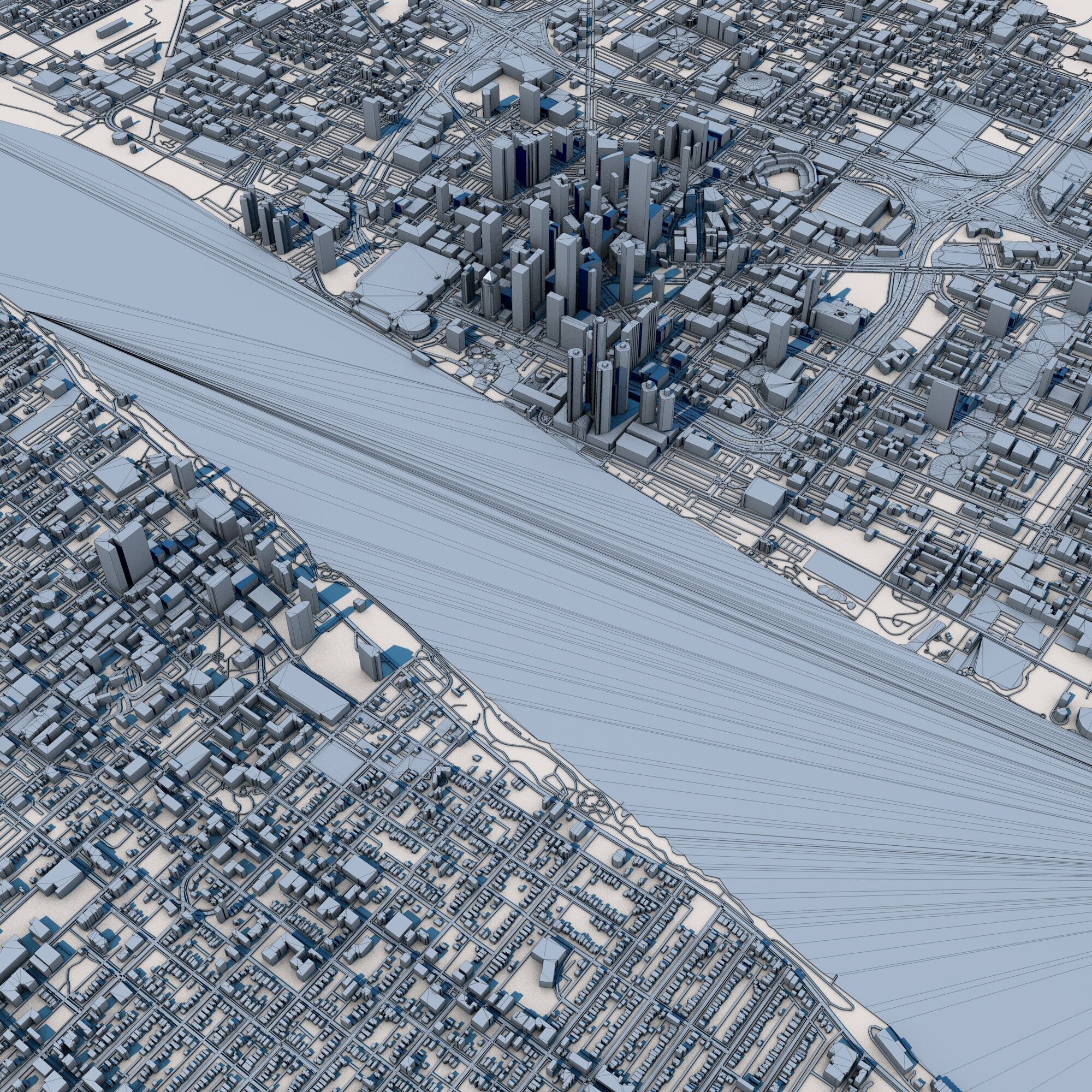 Detroit City Michigan USA 3D model_7