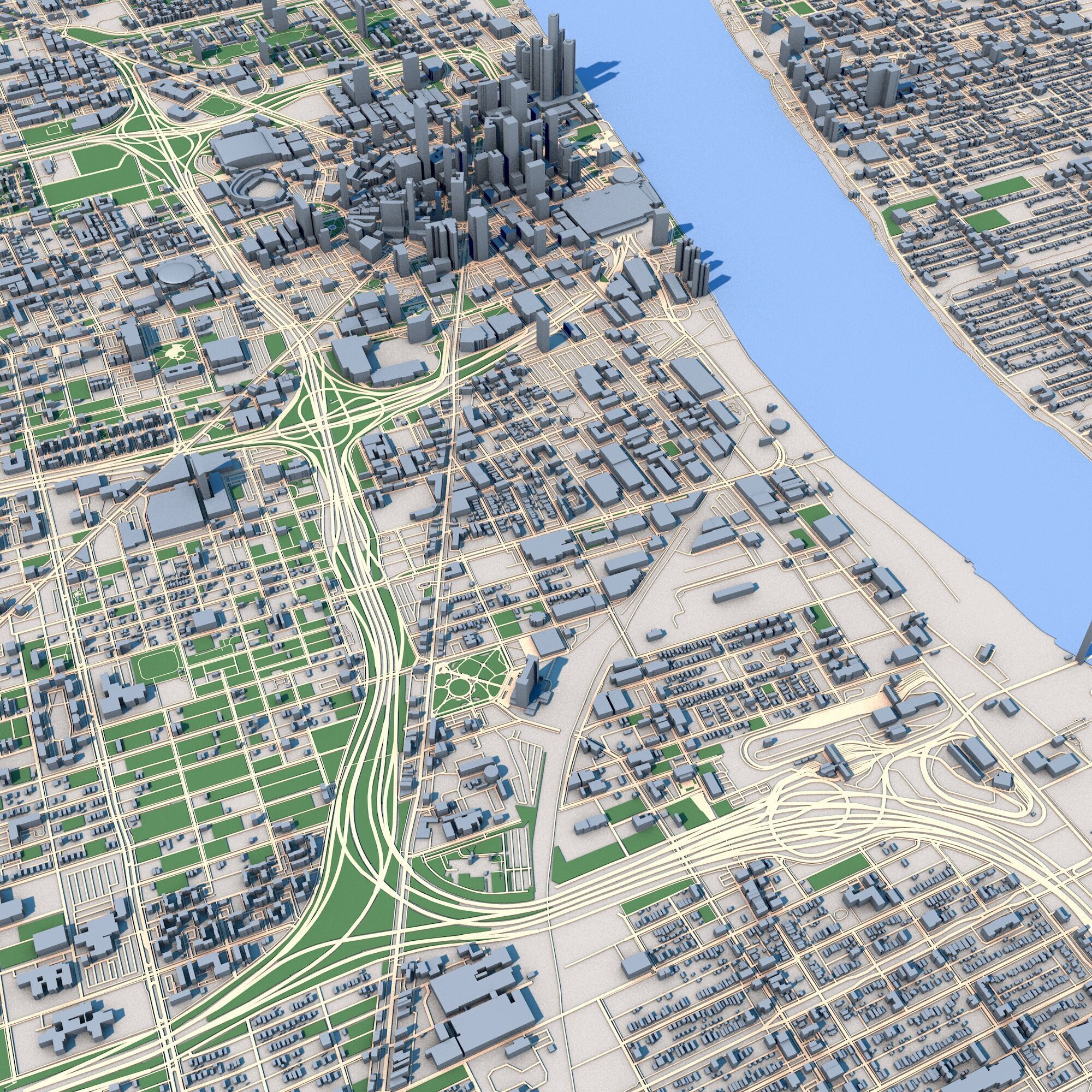 Detroit City Michigan USA 3D model_5