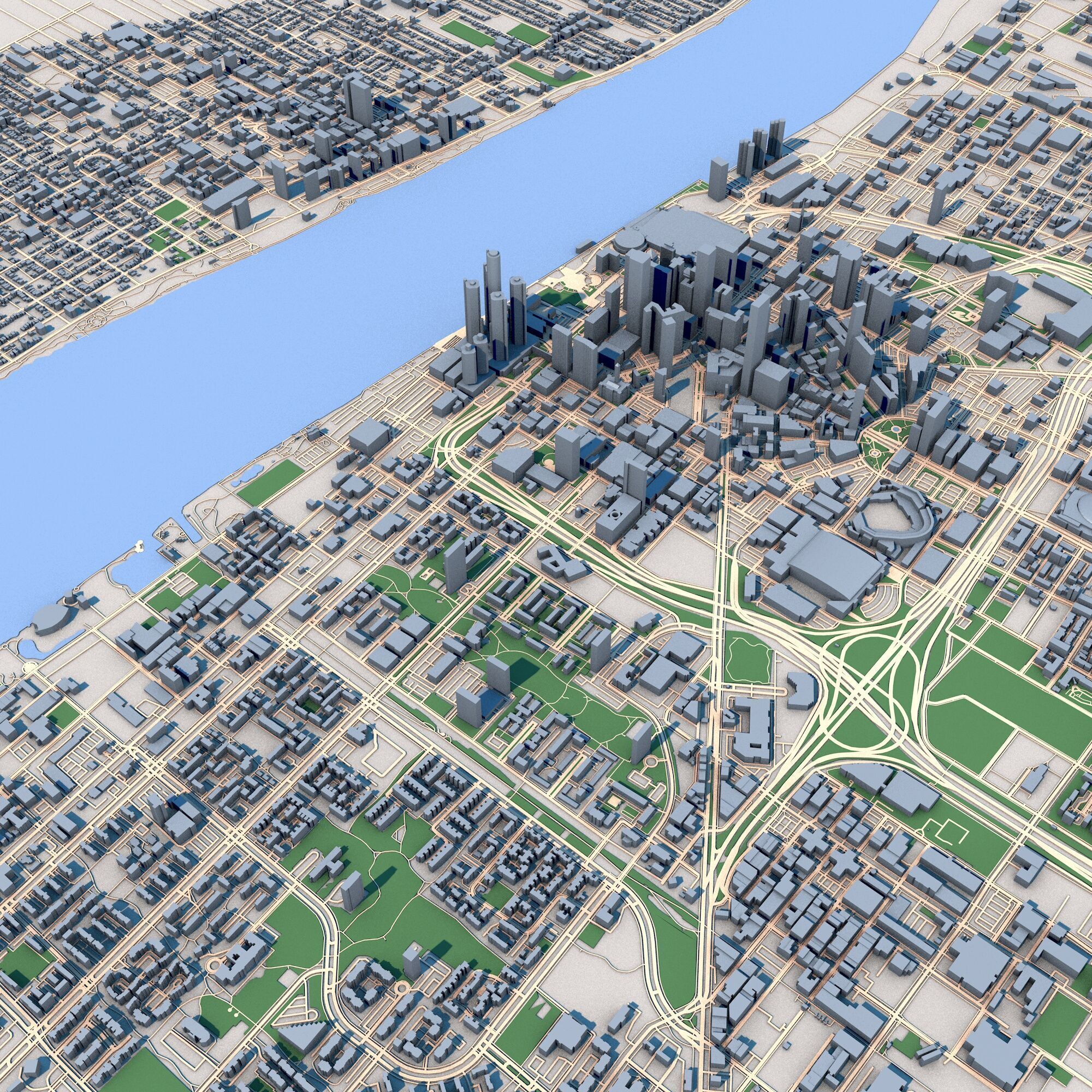 Detroit City Michigan USA 3D model_3