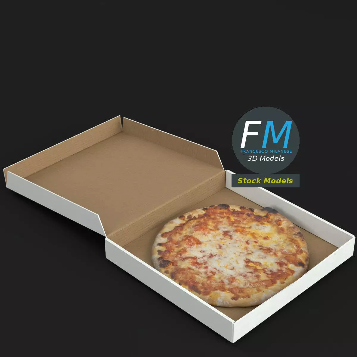 Pizza in an open carton box 3D model_0