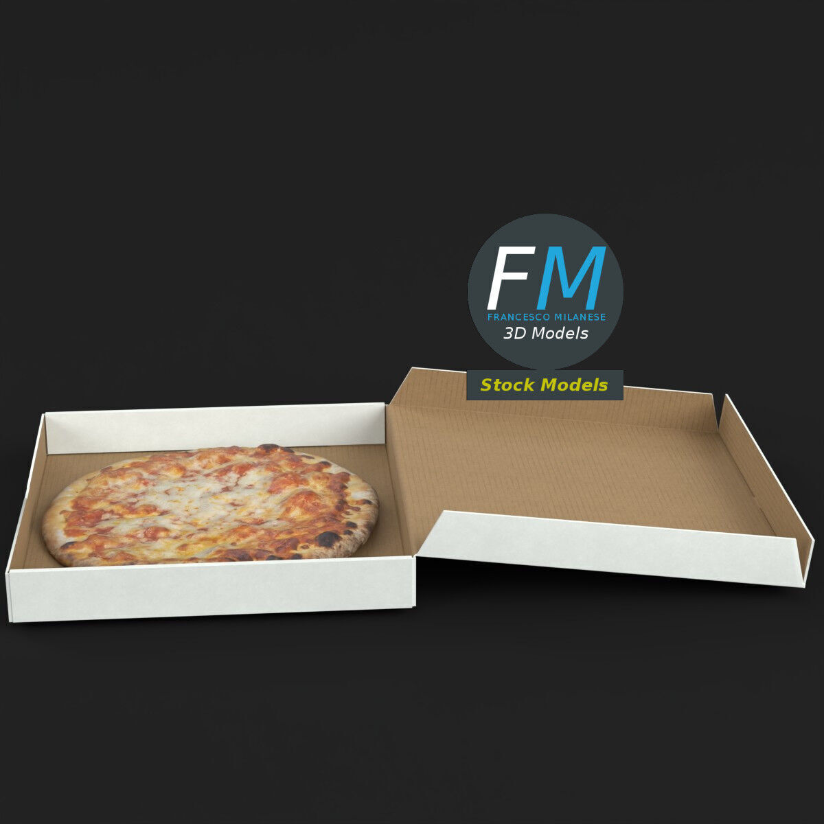 Pizza in an open carton box 3D model_3
