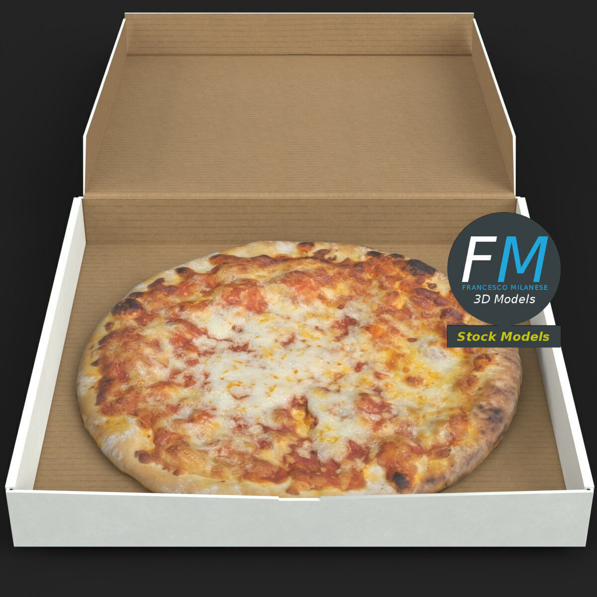 Pizza in an open carton box 3D model_4
