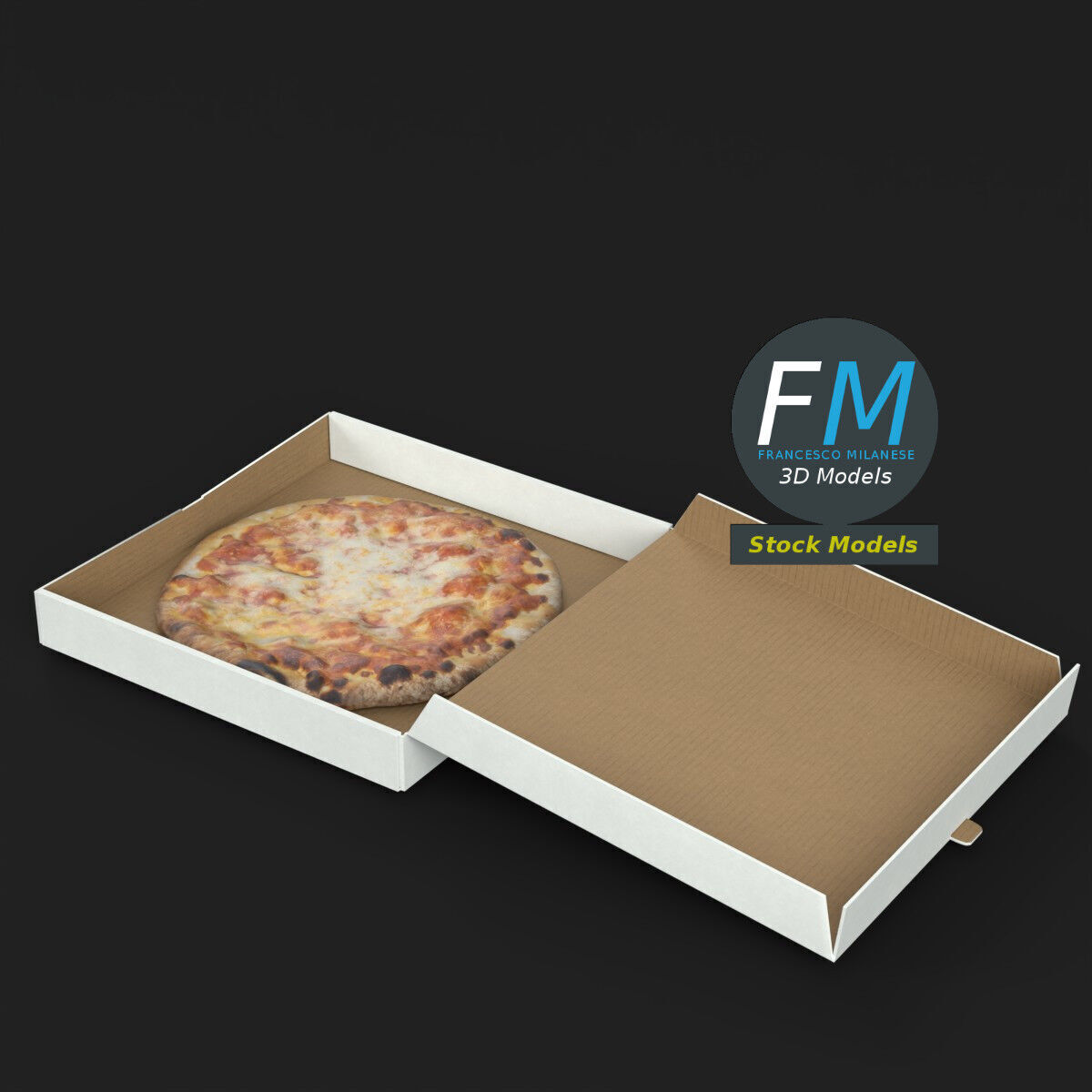 Pizza in an open carton box 3D model_2