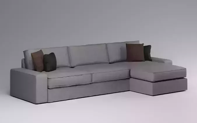 3 Seater Fabric Sofa with Pillows - Kivik Grey Fabric 3D