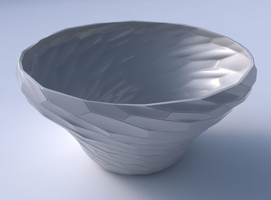 Bowl wide and twisted with fine twisted organic cells 3D print model_3