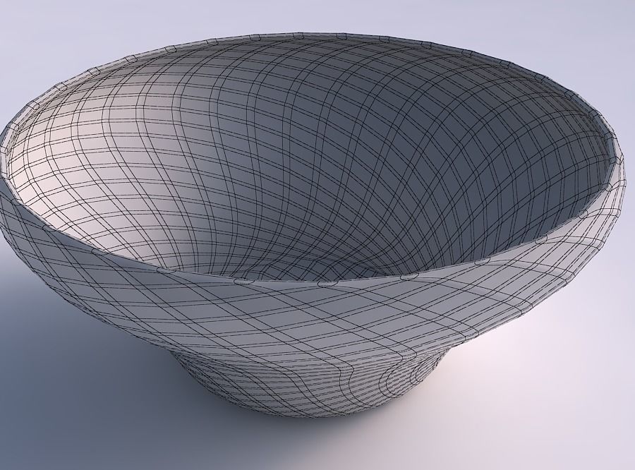 Bowl wide and twisted with diagonal grid pattern 3D print model_5