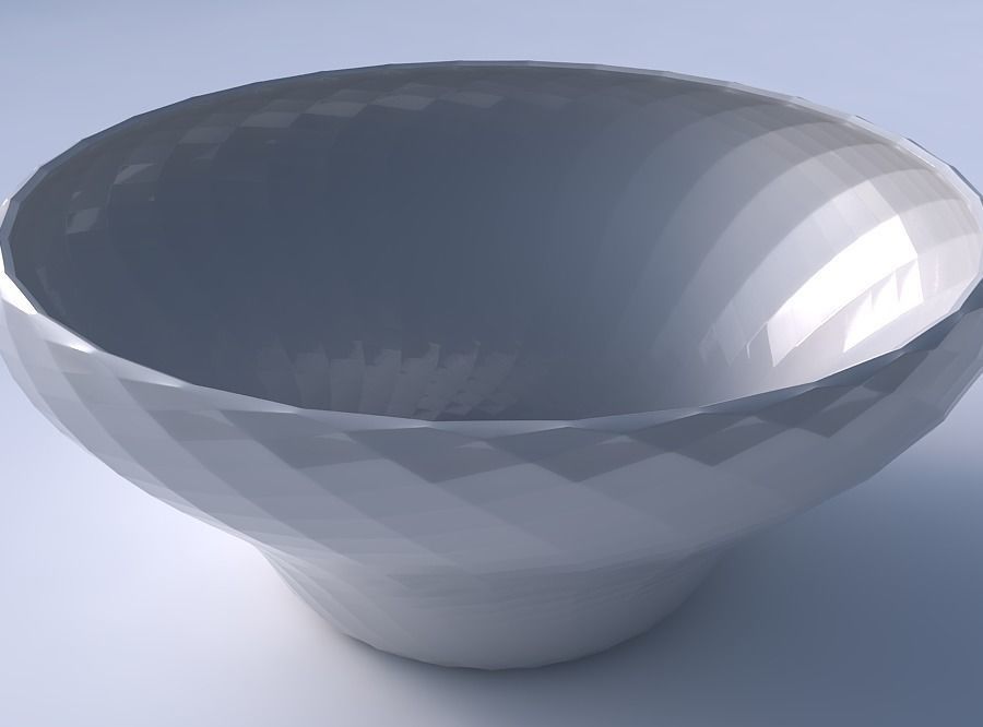 Bowl wide and twisted with diagonal grid pattern 3D print model_3