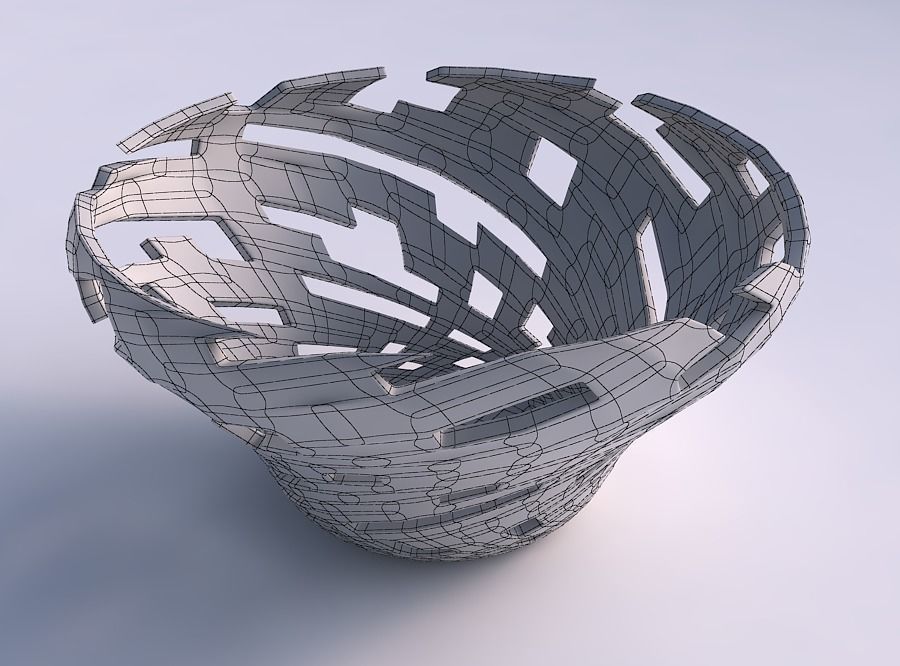 Bowl wide and twisted with cuts 3D print model_5
