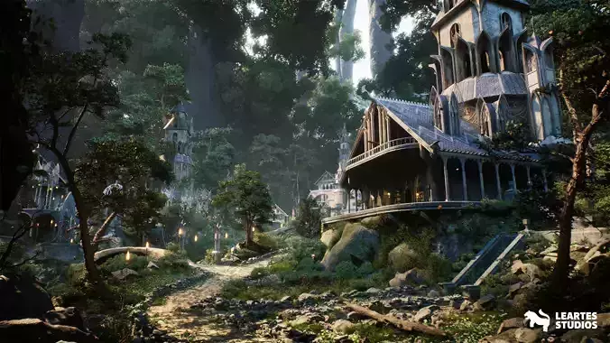Elvish City in Forest Environment Megapack Low-poly 3D model