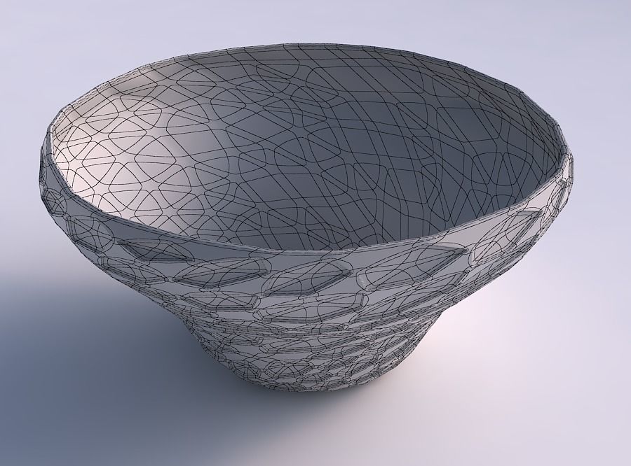 Bowl wide and twisted with crystal dents 3D print model_5