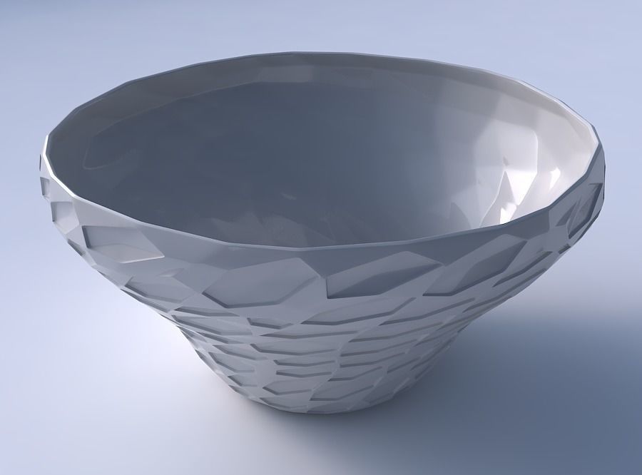 Bowl wide and twisted with crystal dents 3D print model_3