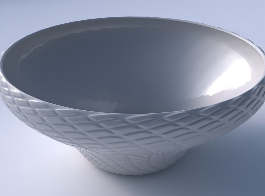 Bowl wide and twisted with diagonal grid bulges 3D print model_3