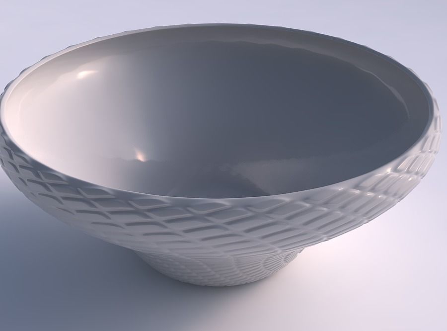 Bowl wide and twisted with diagonal grid bulges 3D print model_0