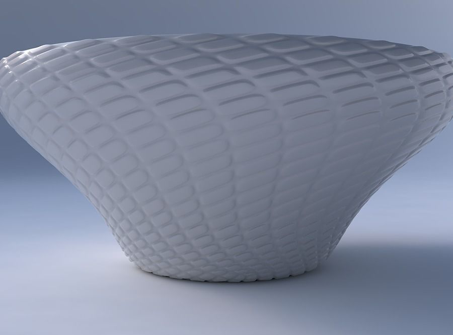 Bowl wide and twisted with diagonal grid bulges 3D print model_4