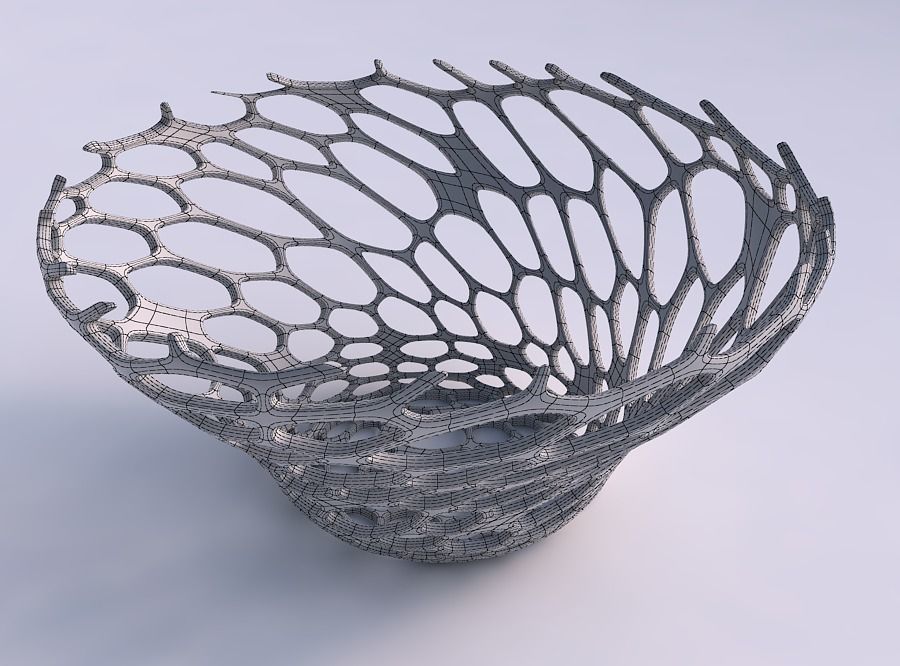 Bowl wide and twisted with cracked organic lattice 2 3D print model_5