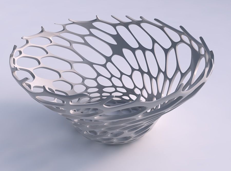 Bowl wide and twisted with cracked organic lattice 2 3D print model_0