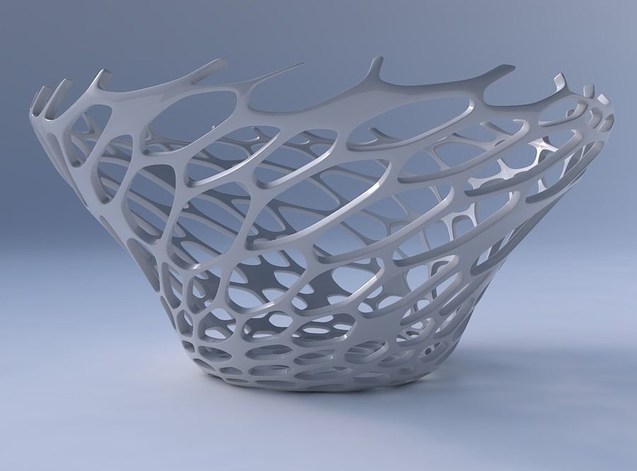 Bowl wide and twisted with cracked organic lattice 2 3D print model_4