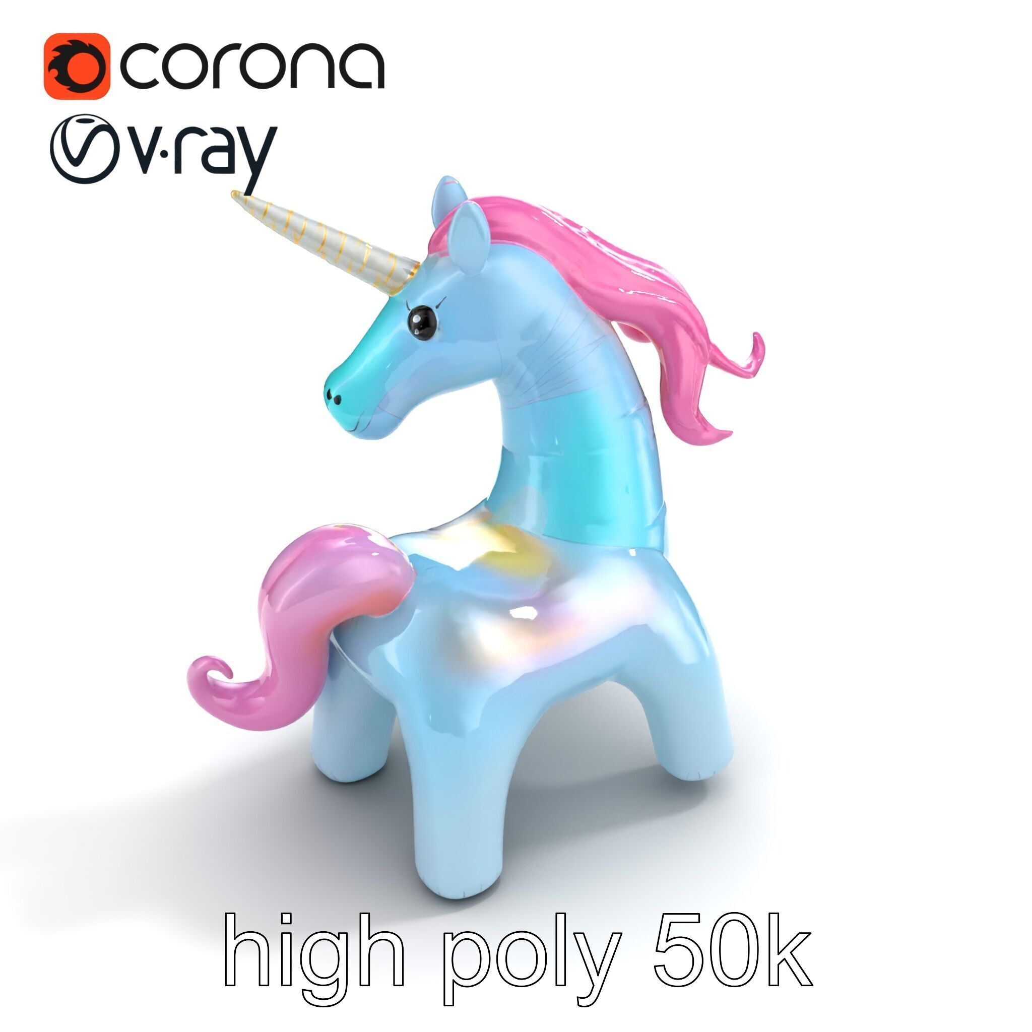 Magical Inflatable Unicorn Sculpture Model Pack Low-poly 3D model_13