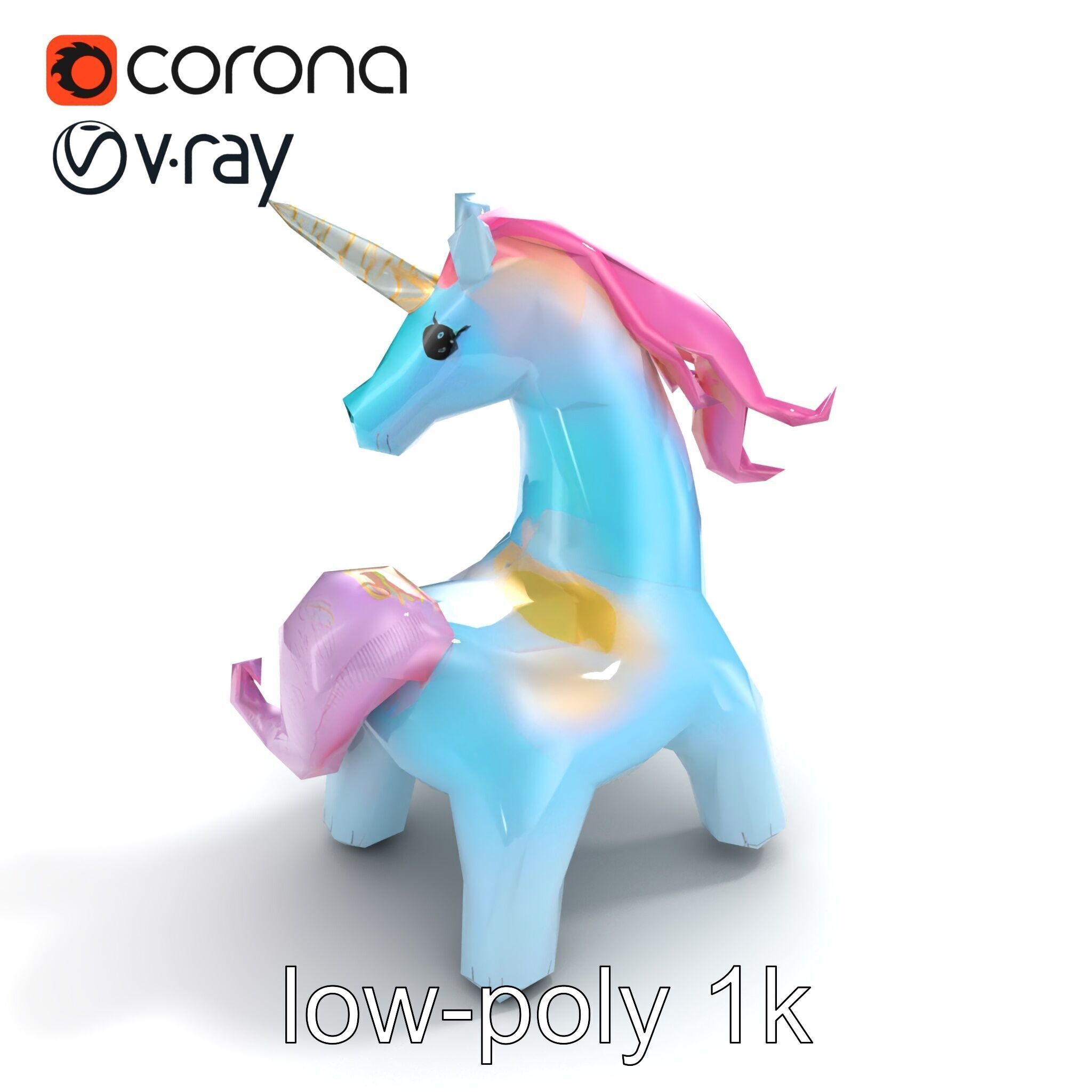 Magical Inflatable Unicorn Sculpture Model Pack Low-poly 3D model_9