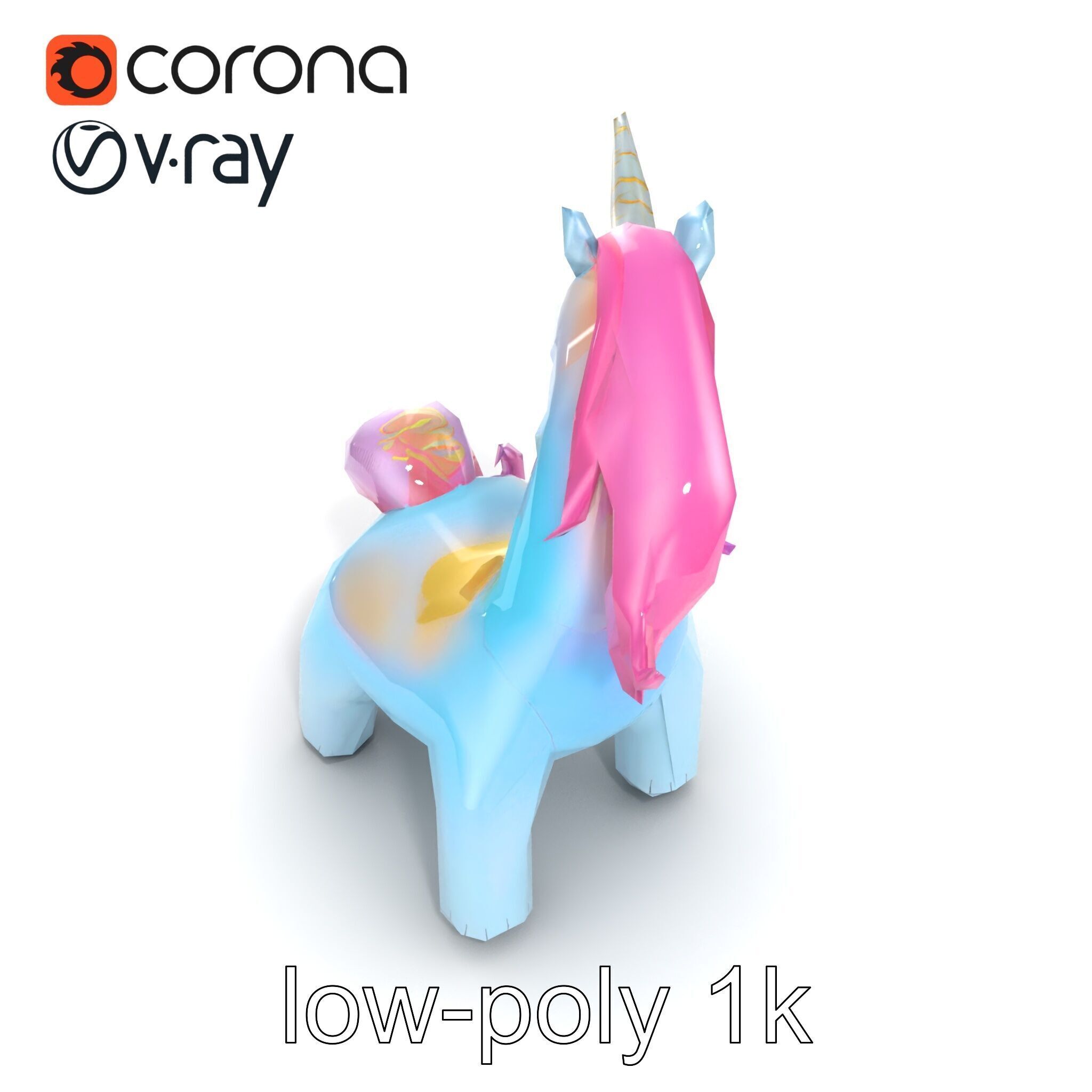 Magical Inflatable Unicorn Sculpture Model Pack Low-poly 3D model_23