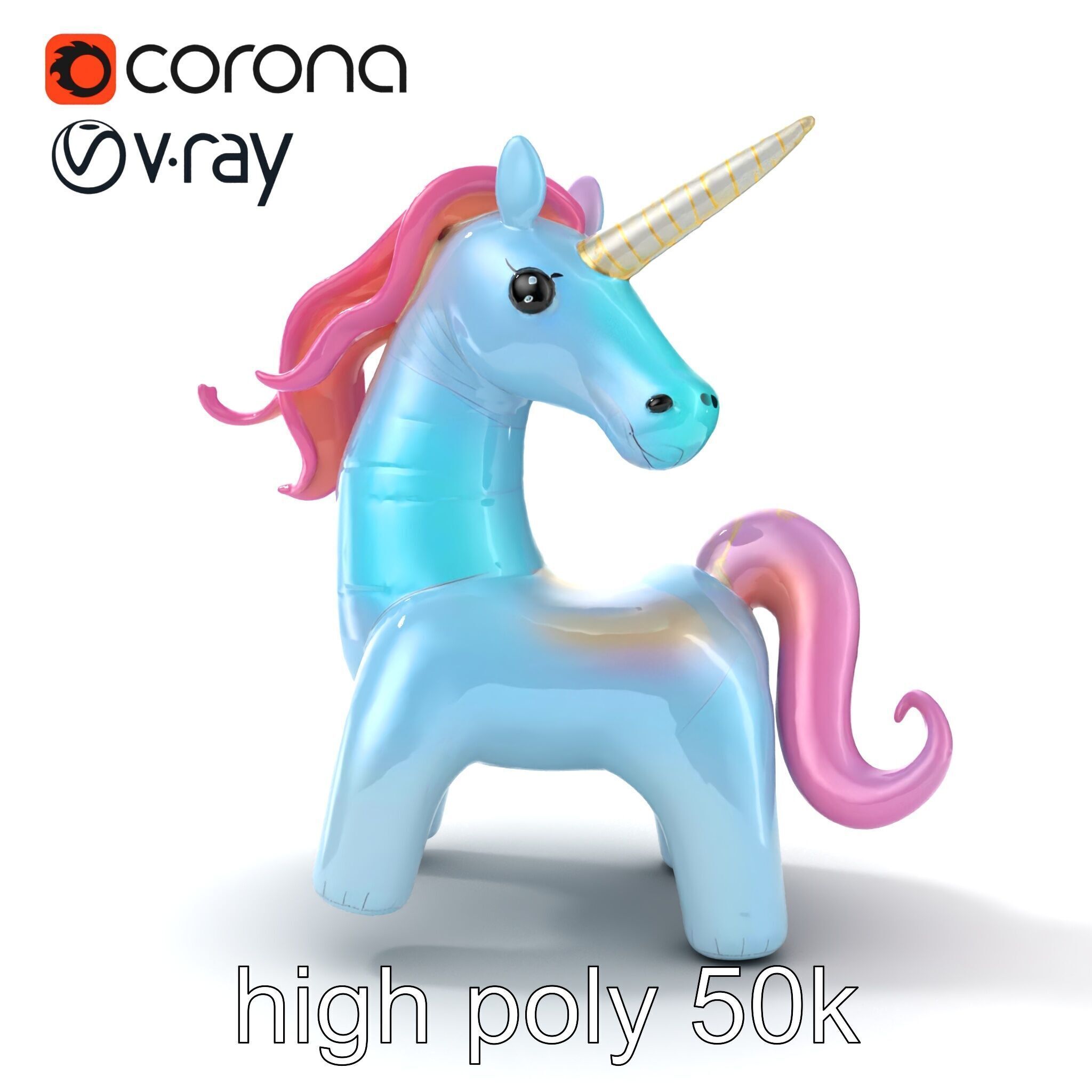 Magical Inflatable Unicorn Sculpture Model Pack Low-poly 3D model_12