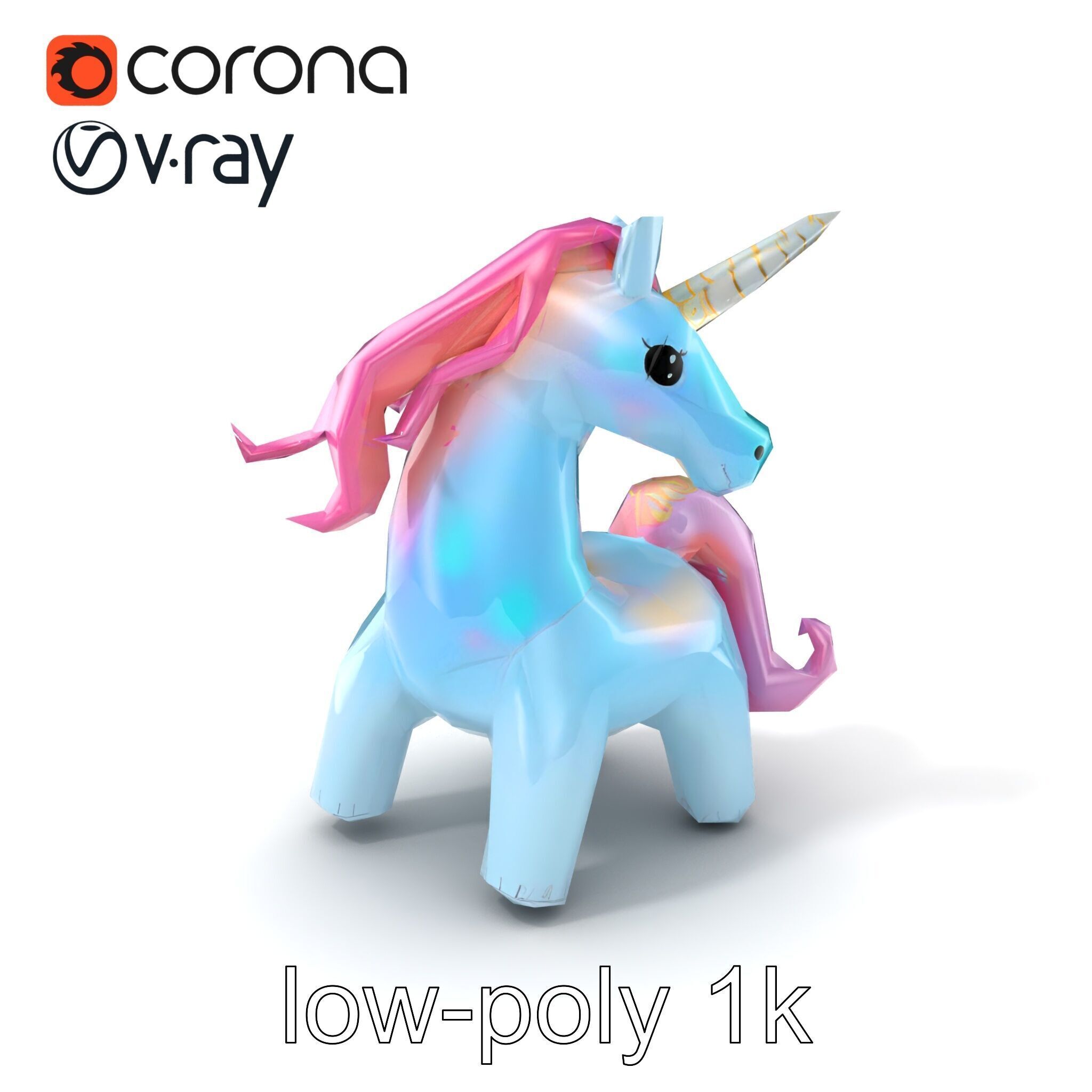Magical Inflatable Unicorn Sculpture Model Pack Low-poly 3D model_5