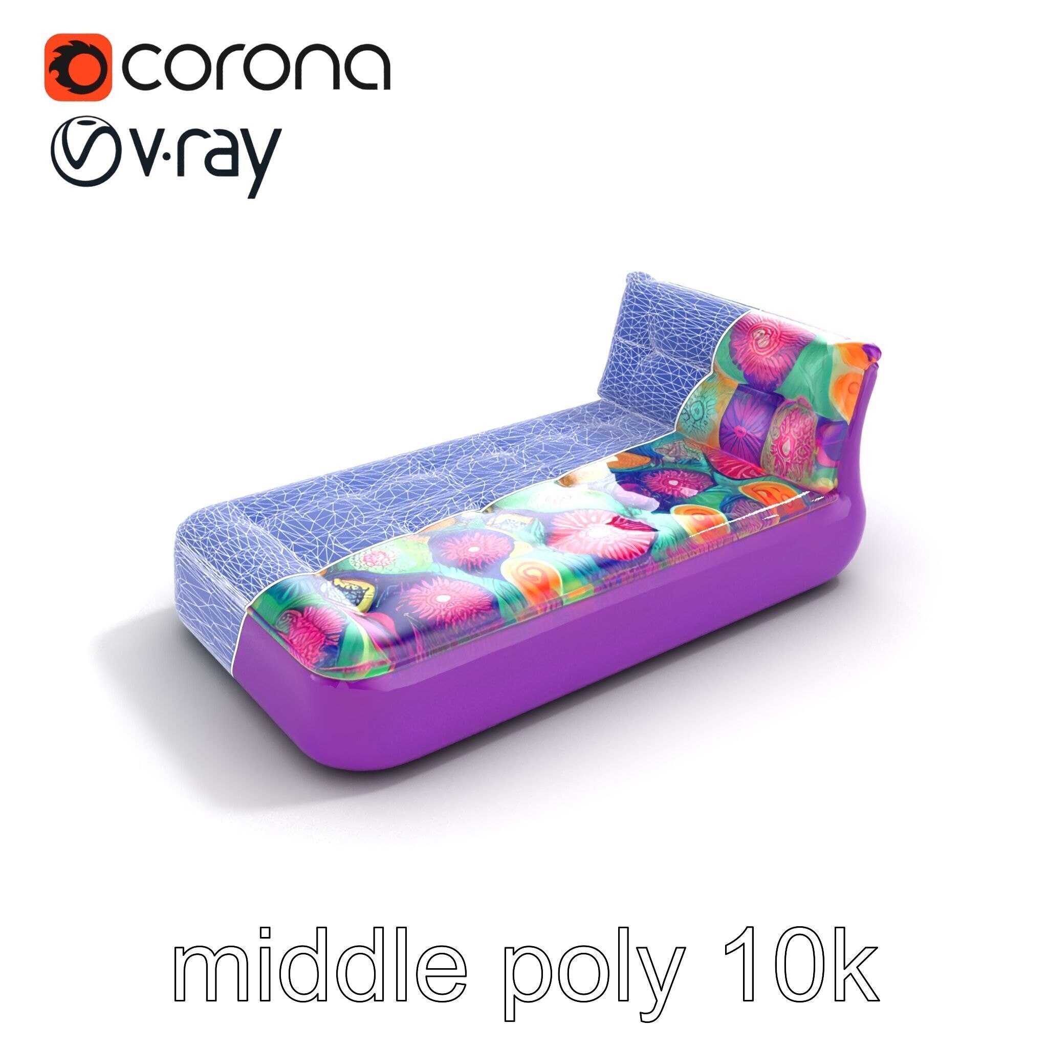 Convertible Inflatable Mattress Vibrant Patterns Model Pack Low-poly 3D model_12
