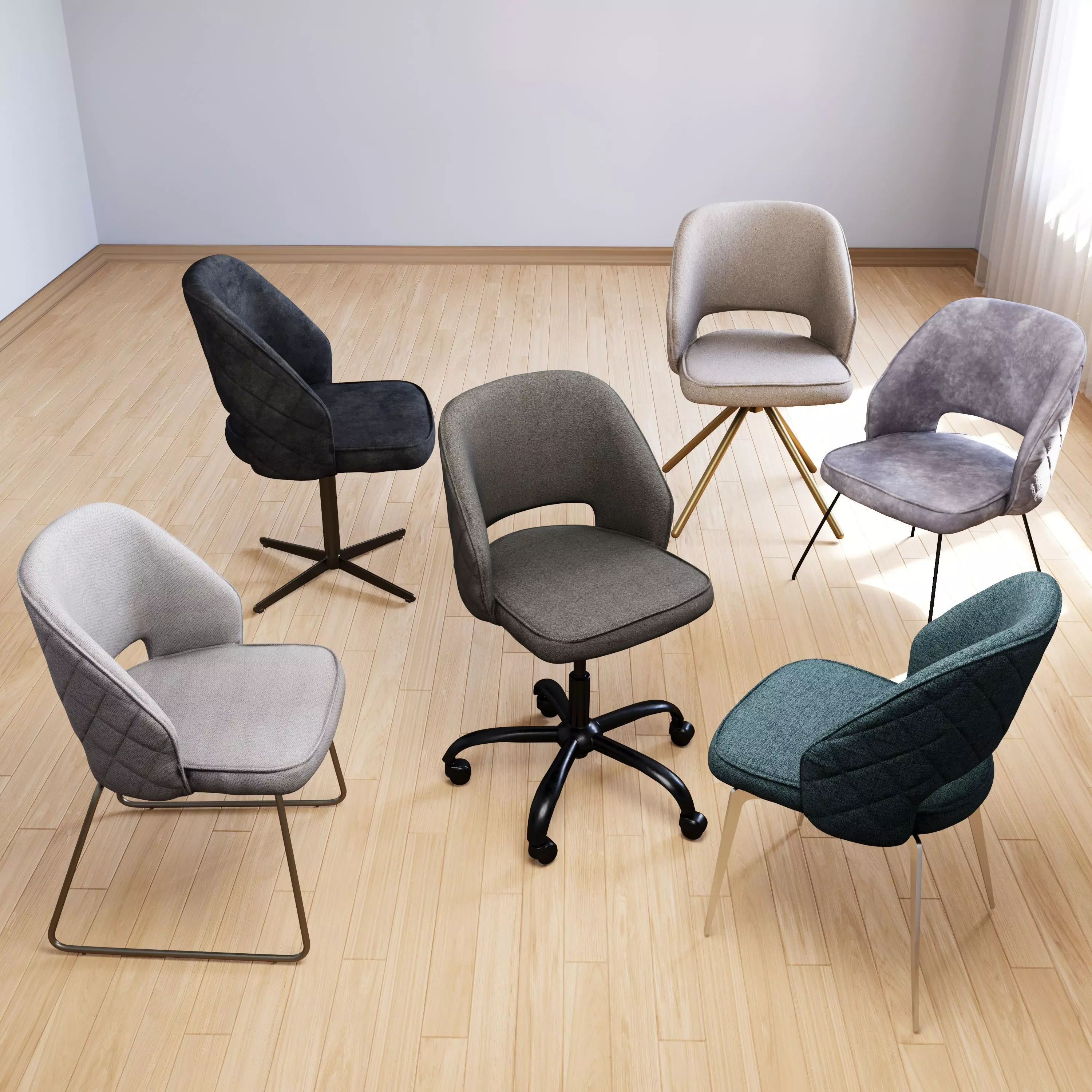 Set of eight chairs 2 Low-poly 3D model_0